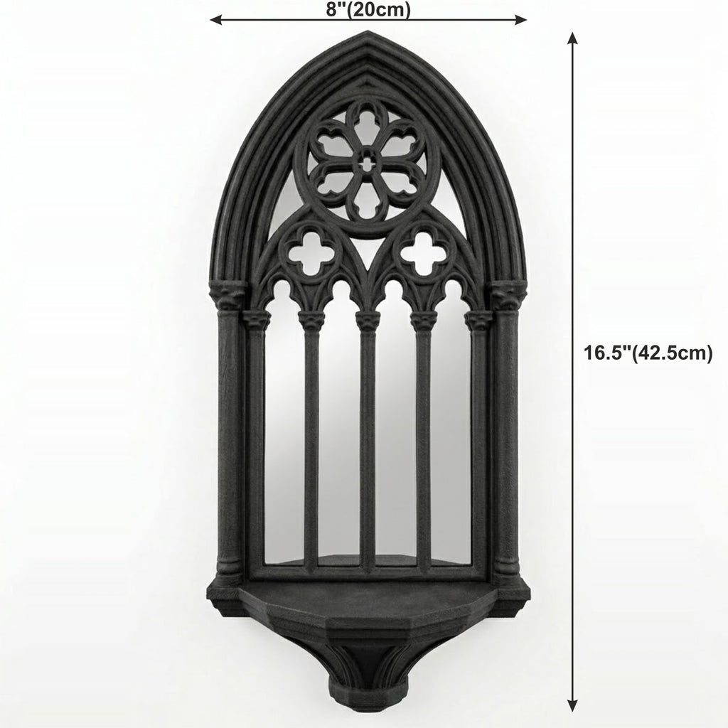 Dimensions of gothic cathedral mirror shelf wall decor