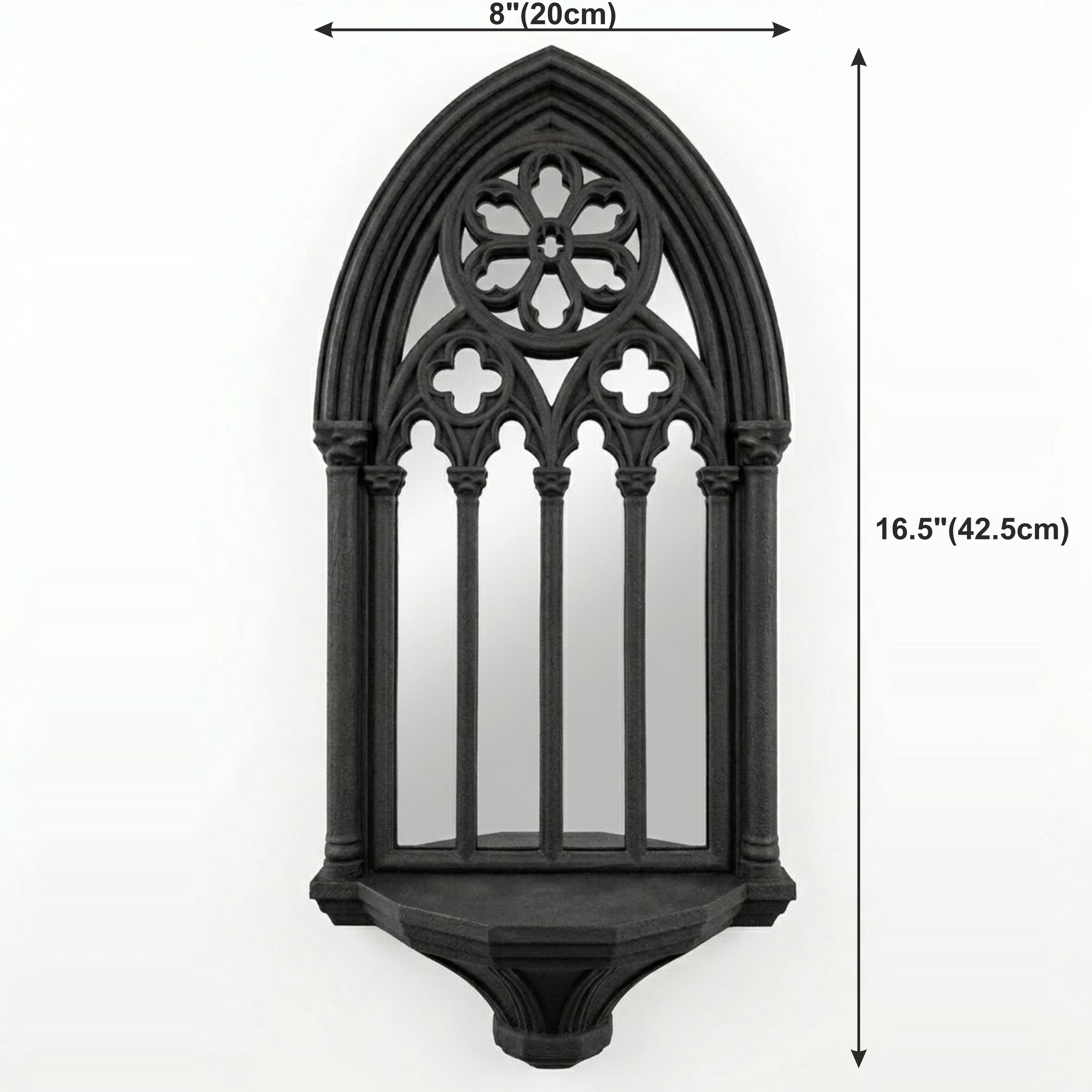 Dimensions of gothic cathedral mirror shelf wall decor