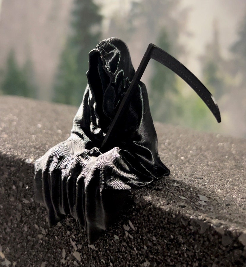Grim Reaper Sitting Figurine - Halloween Bookshelf Decor