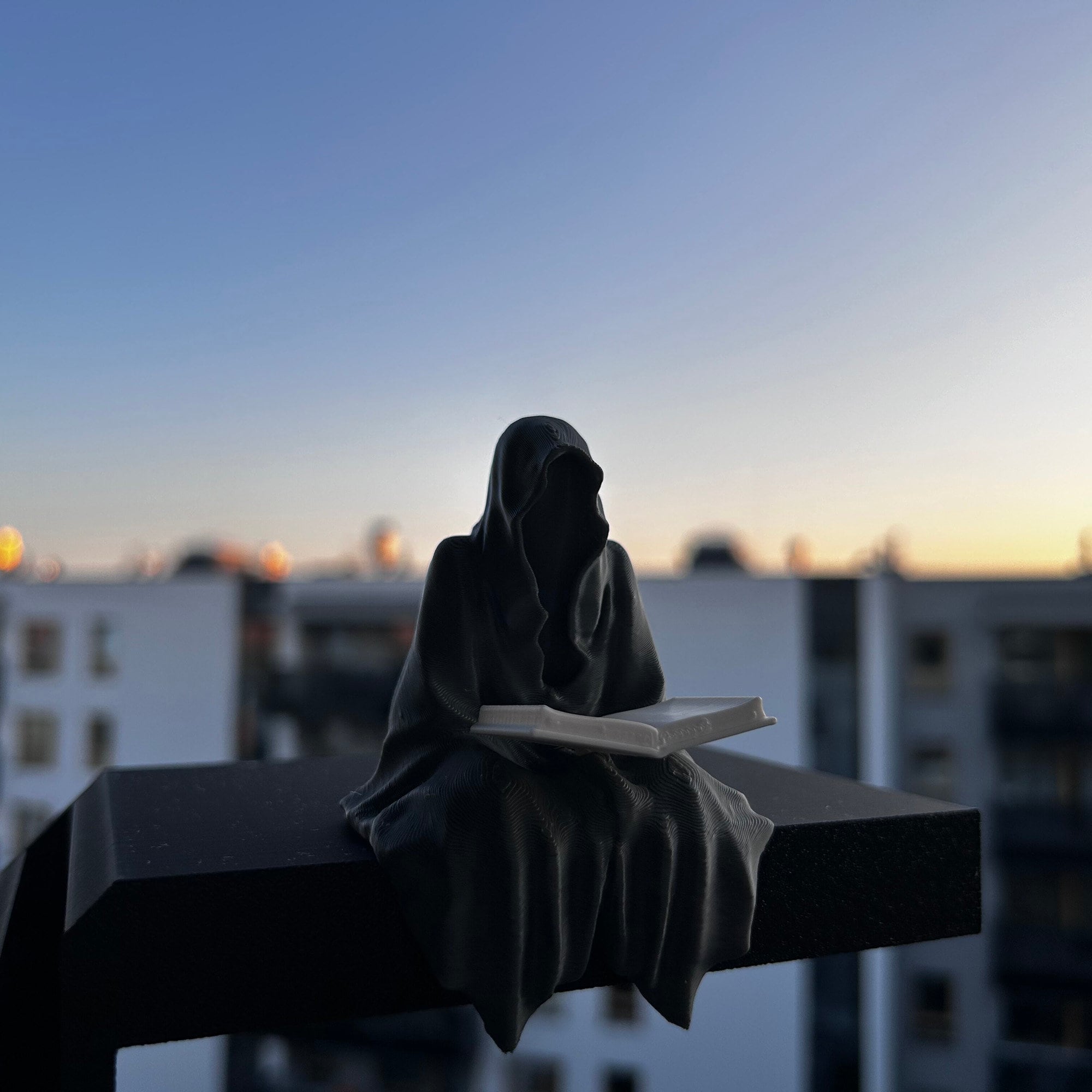 Grim Reaper Sitting Figurine - Halloween Bookshelf Decor