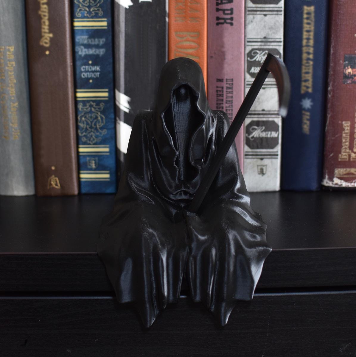Grim Reaper Sitting Figurine - Halloween Bookshelf Decor