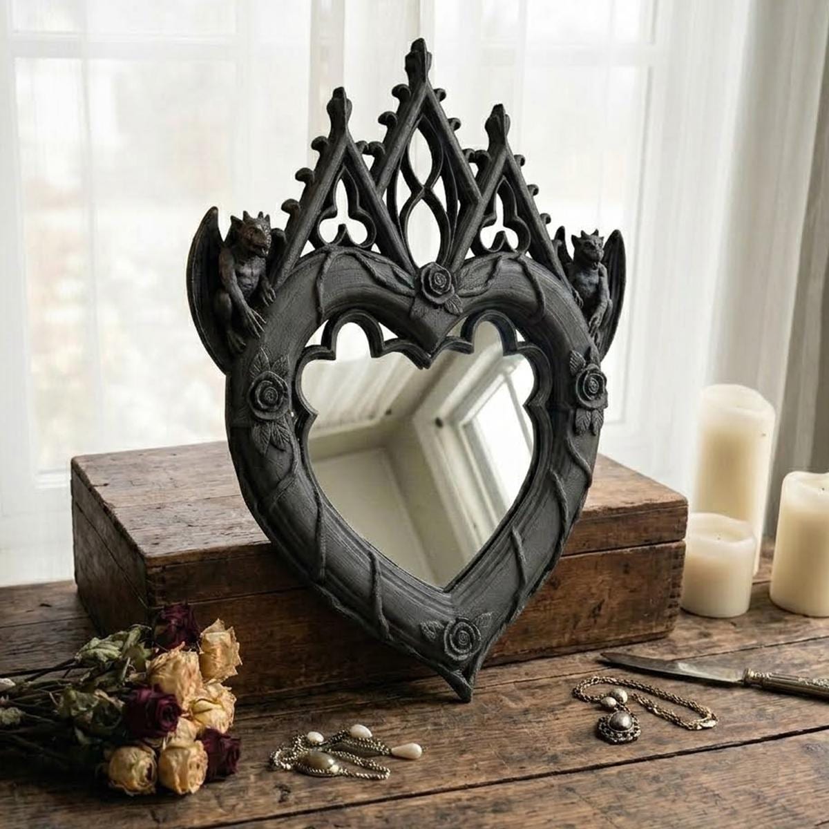 Witchy Heart Mirror - Gothic Home Decor