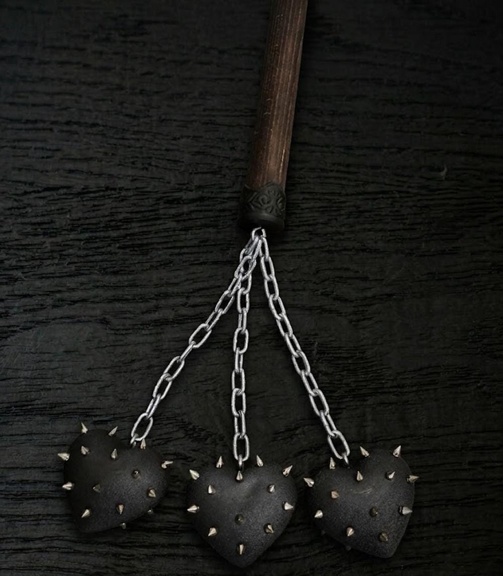 Triple Head Spiked Heart Morning Star Mace, Gothic Medieval Prop Flail,  Alt Punk Grunge Cosplay Accessory, Gothic Room Decor