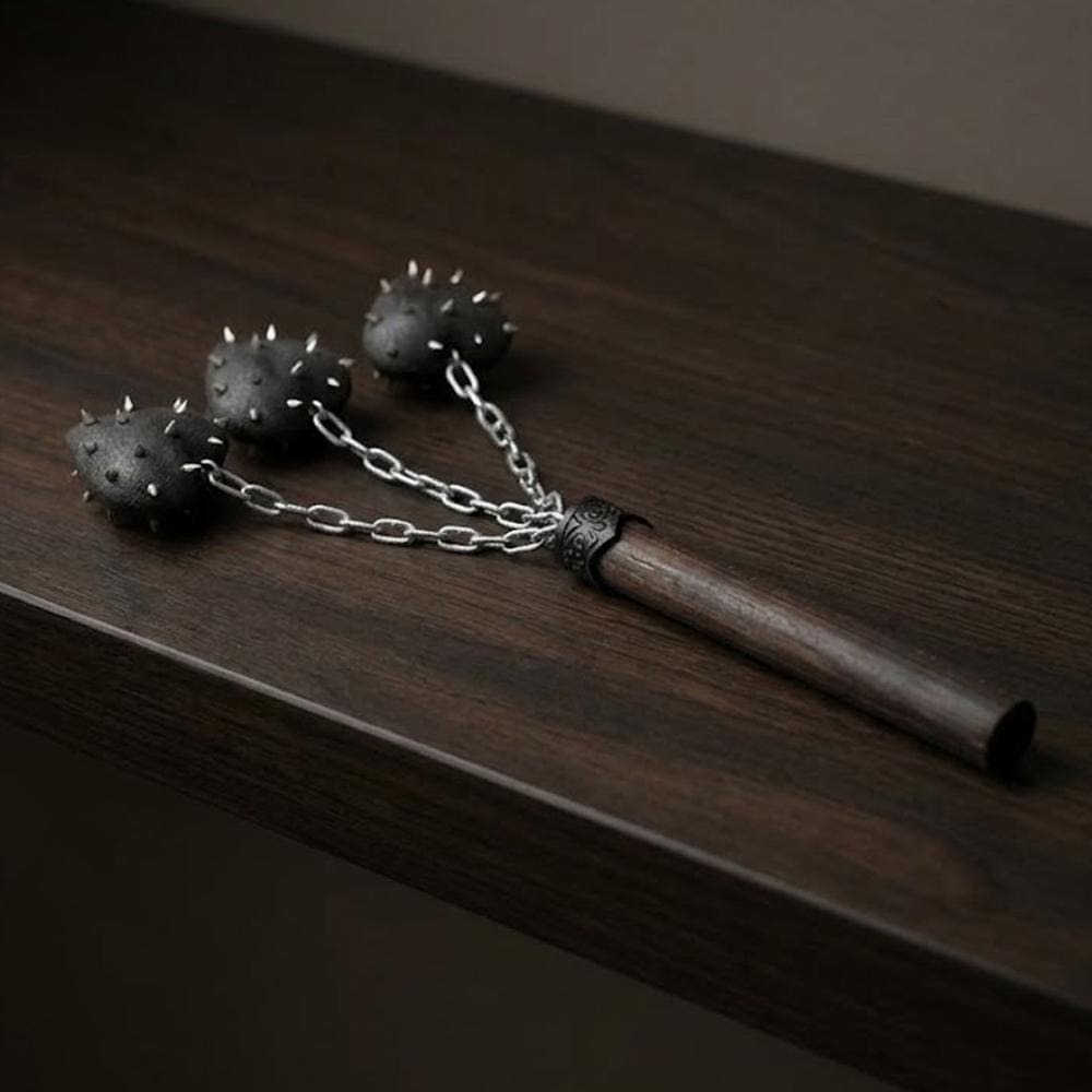 Triple Head Spiked Heart Morning Star Mace, Gothic Medieval Prop Flail,  Alt Punk Grunge Cosplay Accessory, Gothic Room Decor
