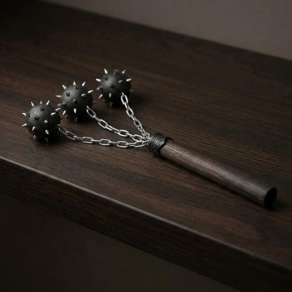 Medieval Spiked Flail Cosplay Prop, Morning Star Mace Replica, Wooden Handle Fantasy Weapon (Non-Real Weapon)
