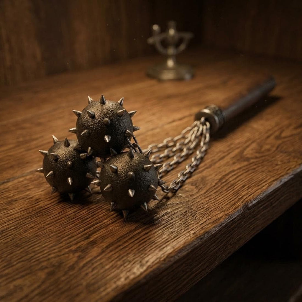 Medieval Spiked Flail Cosplay Prop, Morning Star Mace Replica, Wooden Handle Fantasy Weapon (Non-Real Weapon)