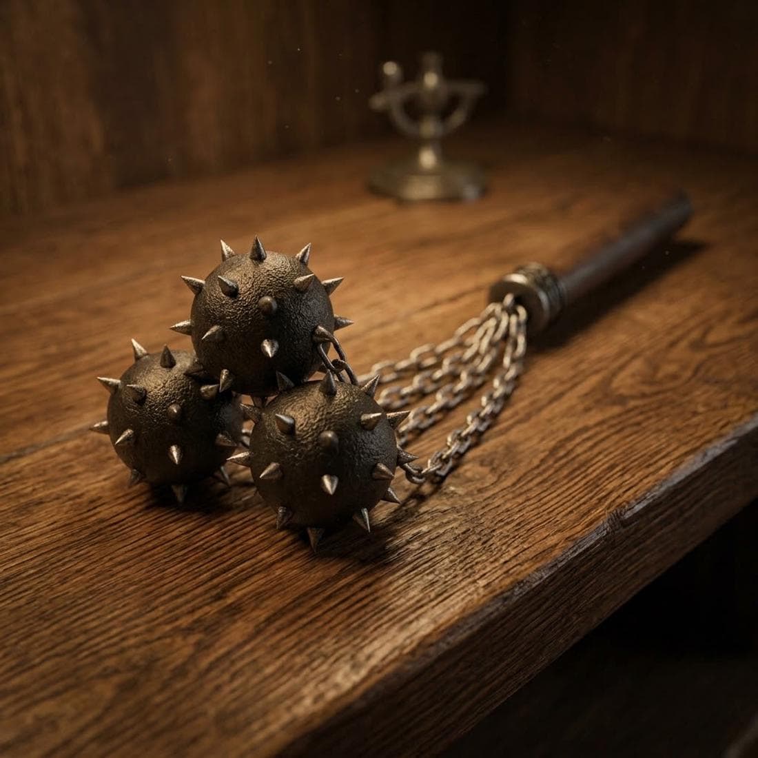 Medieval Spiked Flail Cosplay Prop, Morning Star Mace Replica, Wooden Handle Fantasy Weapon (Non-Real Weapon)