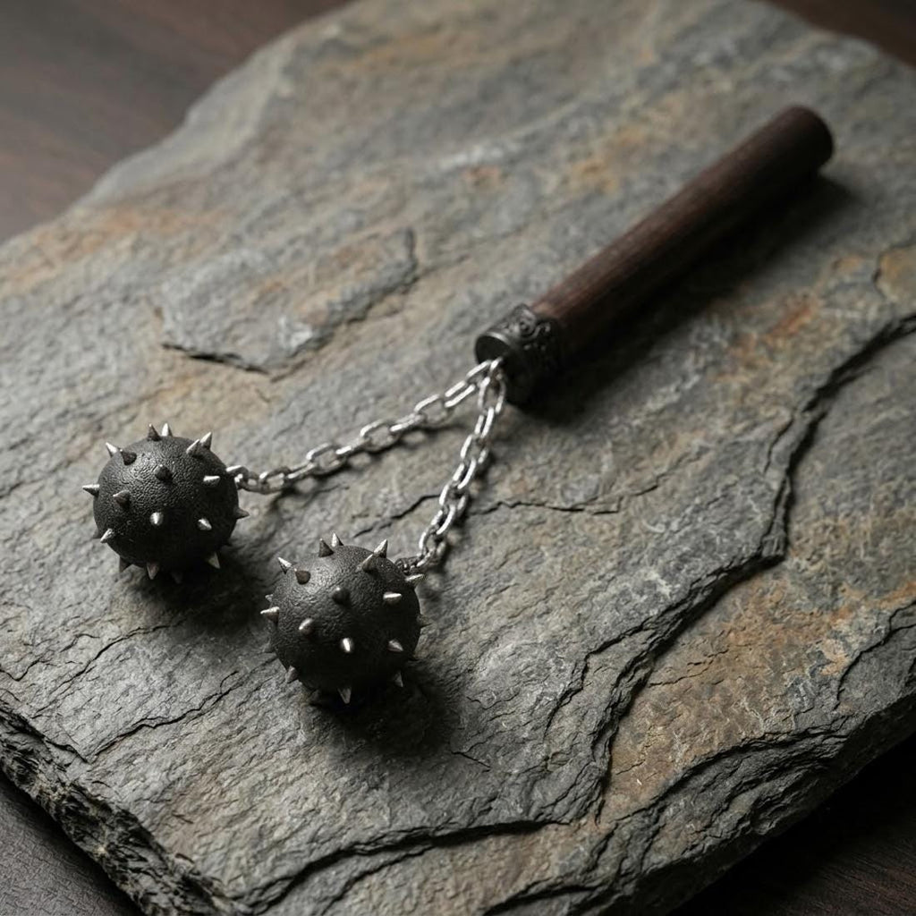 Medieval Spiked Flail Cosplay Prop, Morning Star Mace Replica, Wooden Handle Fantasy Weapon (Non-Real Weapon)