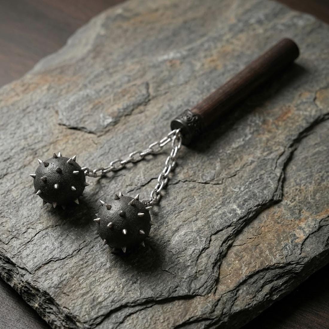 Medieval Spiked Flail Cosplay Prop, Morning Star Mace Replica, Wooden Handle Fantasy Weapon (Non-Real Weapon)